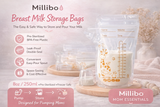 Millibo Easy Breast Milk Storage Bags, Double-sealed Breastmilk Bag with Pour Spout for Breastfeeding